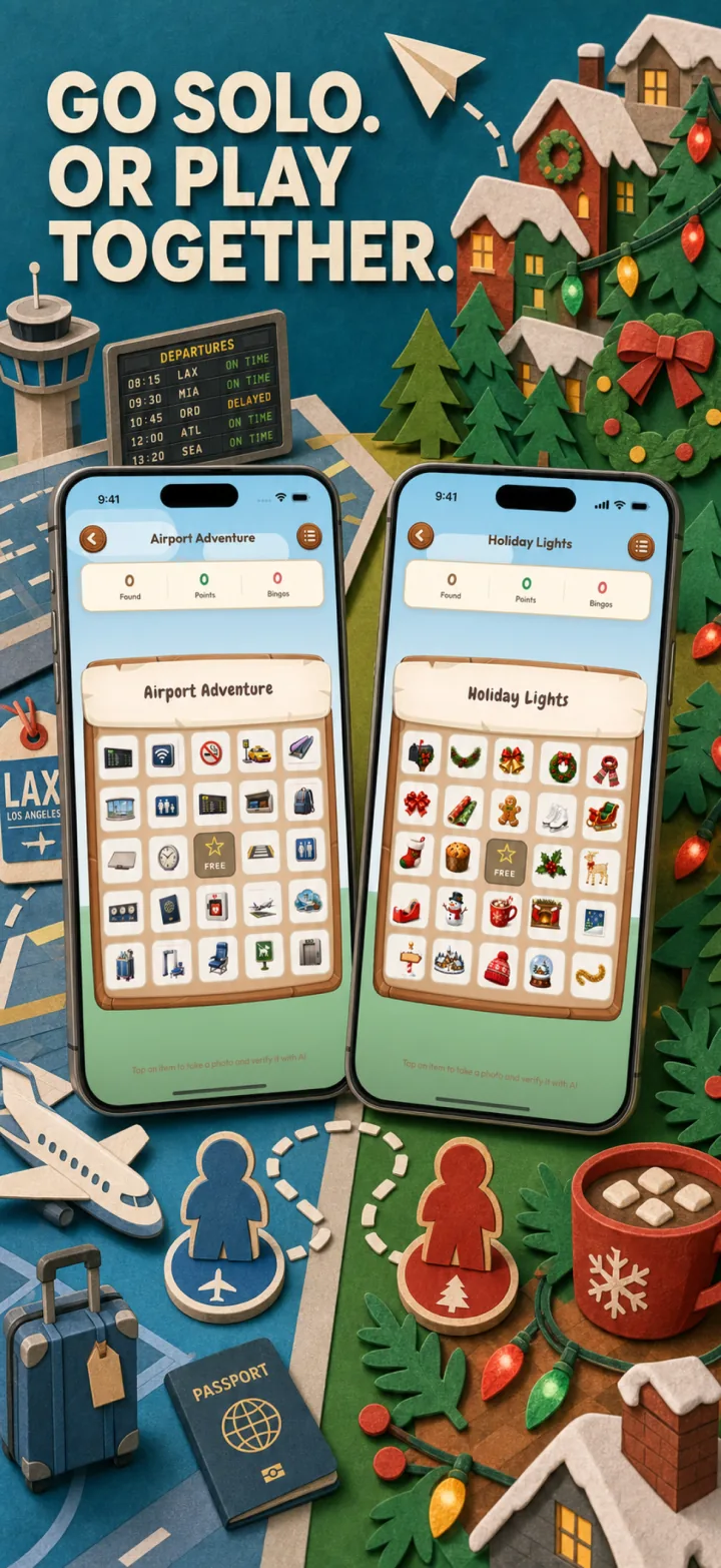 Two Vision Bingo boards demonstrating solo and multiplayer play